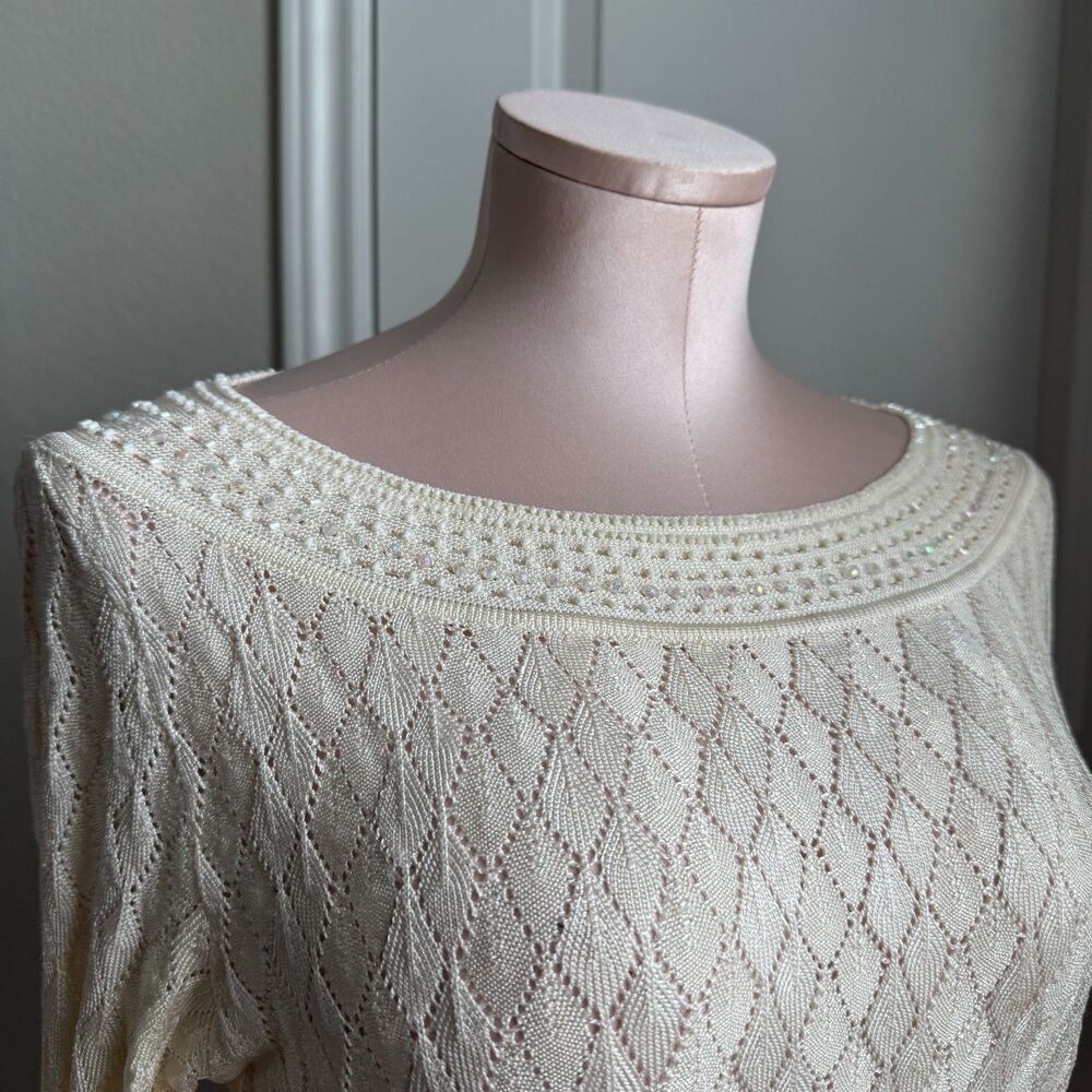 Emma & James beaded ivory scalloped knit long sleeve